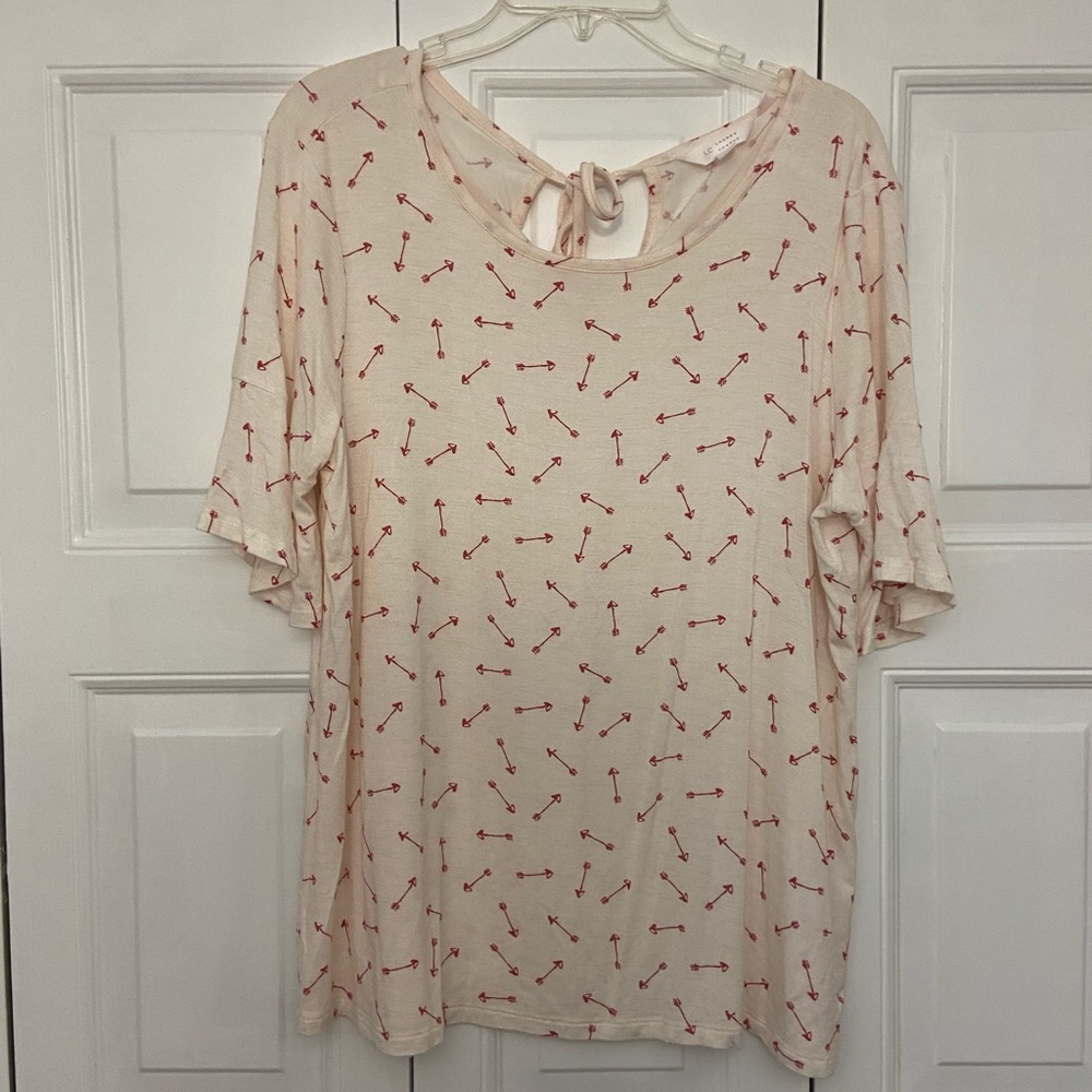 LC Lauren Conrad, Patterned keyhole tie-back Tee, L